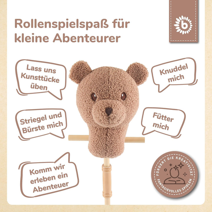 Bieco Steckenpferd Kinder Bär Mika | Hobby Horse Pferde | Steckenpferd Rollen | Steckentier Holz Pfe