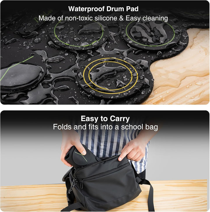 POGOLAB Aufrollen E-Drum Set, 7 digitale Drum Pad Schlagzeug Elektronisch, Bluetooth-Funktion, mit z