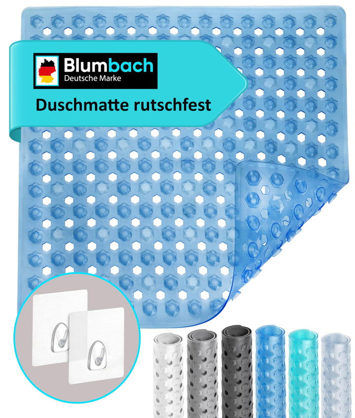 Blumbach® Duschmatte rutschfest 53x53cm - 100% BPA-frei - Inkl. 2 Haken zum Aufhängen - griffige Ant
