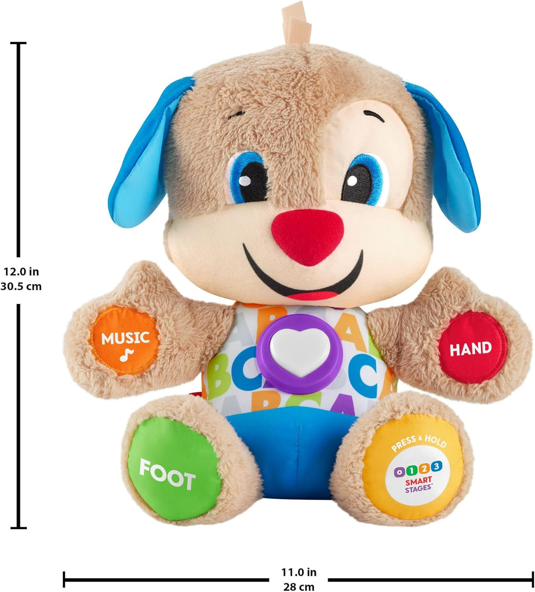Fisher-Price Lernspass-Hündchen mit drei Stufen, sprechendes Kuscheltier mit Musik als Kinderspielze