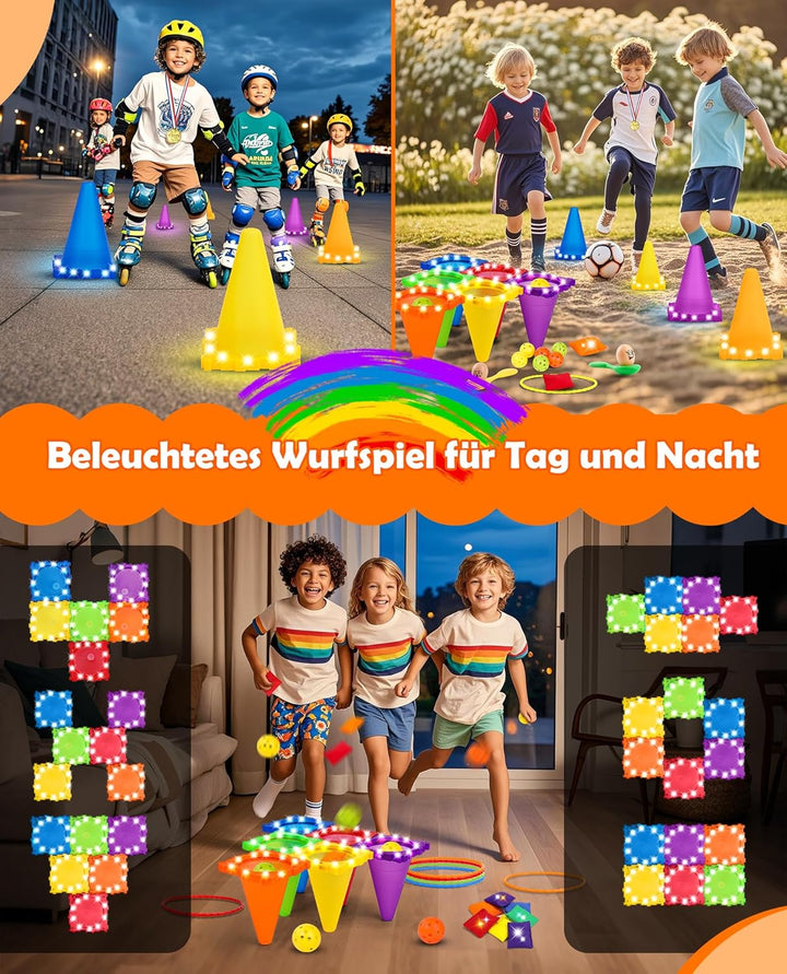 Eocolz Light Up Pylonen Kinder Outdoor Spiele Wurfspiel Cornhole Spiel Outdoor Gartenspielzeug Ringw