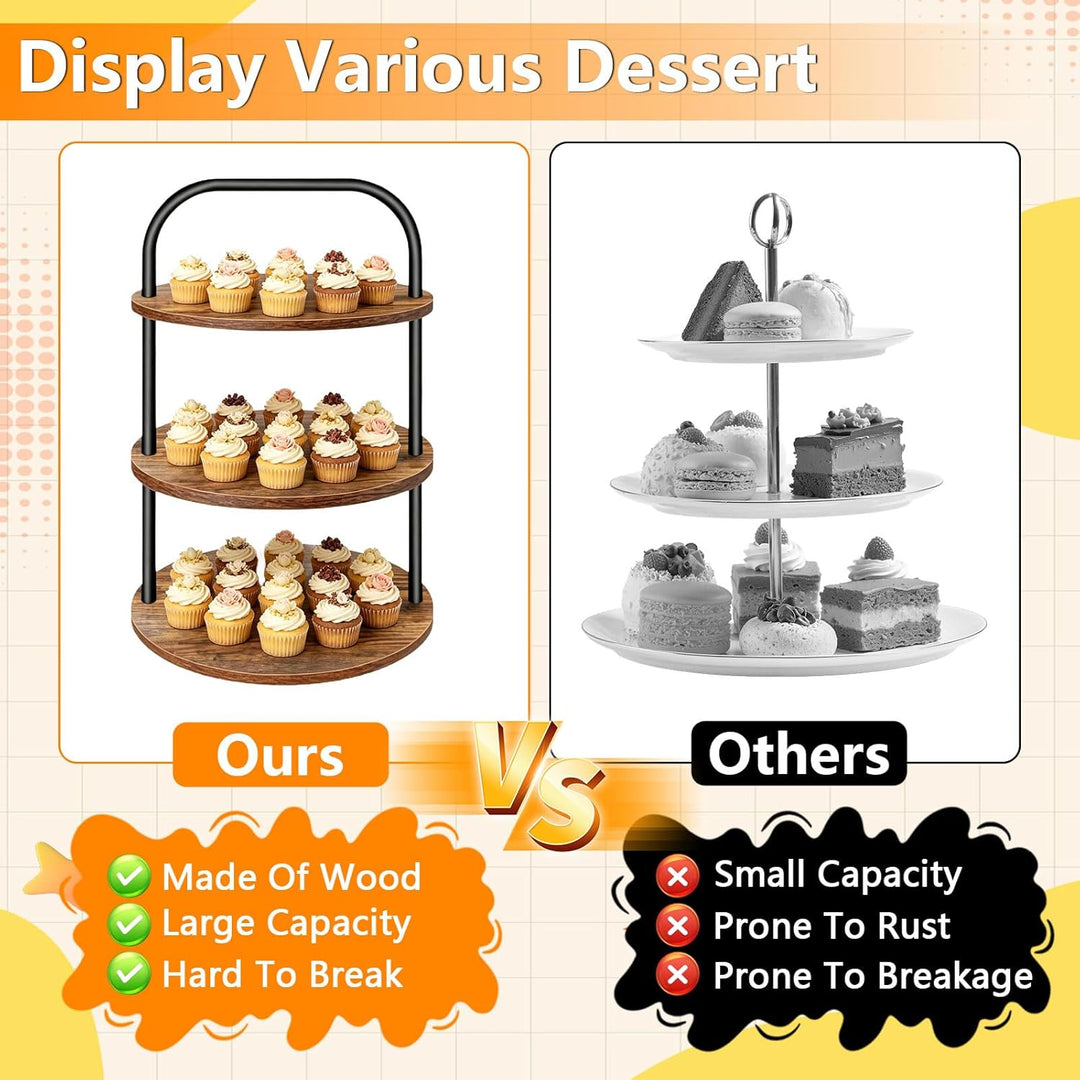 2Pcs KuchenstäNder Aus Holz, 3-Etage KuchenstäNder FüR 100 Cupcakes, GrossEr Runder KuchenstäNder Au