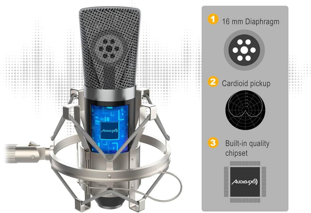 Audibax Berlin 1800 Silver Pack Micrófono Studio Gran Diafragma Silber Mehrfarbig, Silber Mehrfarbig