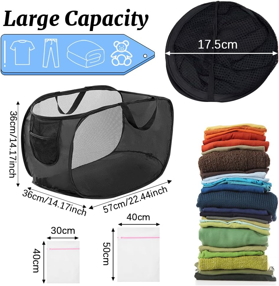 4Pcs Mesh Falten Wäschekörbe, 75L grosse Pop-up Wäsche Hamper Bins zusammenklappbar mit Griffen und