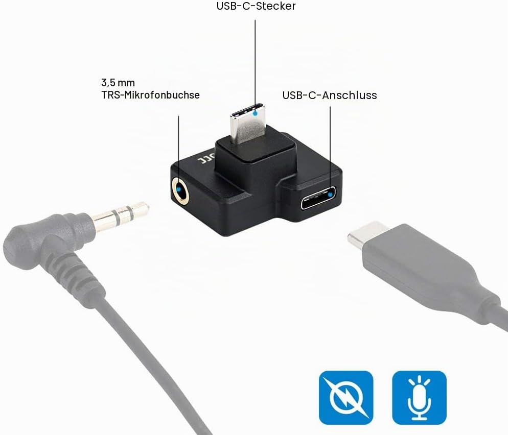 JJC 3,5 mm/USB-C Adapter für DJI Osmo Action Kamera, 3,5mm Mikrofon TRS Stecker für Externes Mikrofo