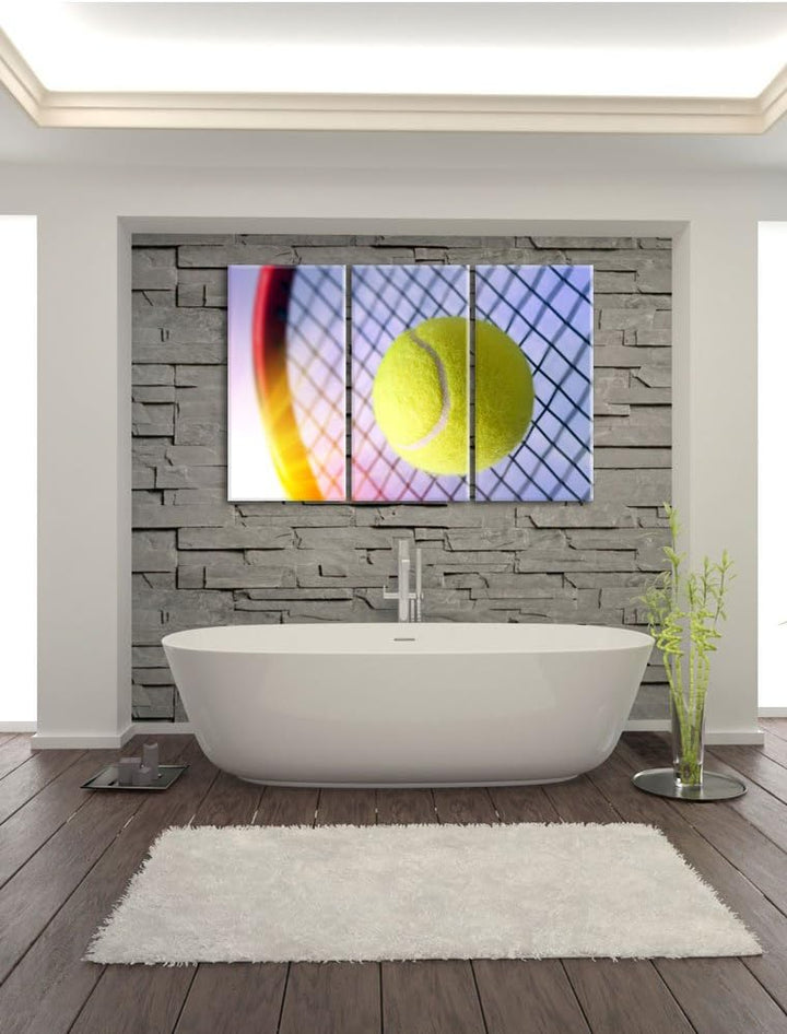 Pixxprint Tennisschläger Tennisball als Leinwandbild/Grösse: 3 Teilig (120x80 cm) cm/Wandbild/Kunstd