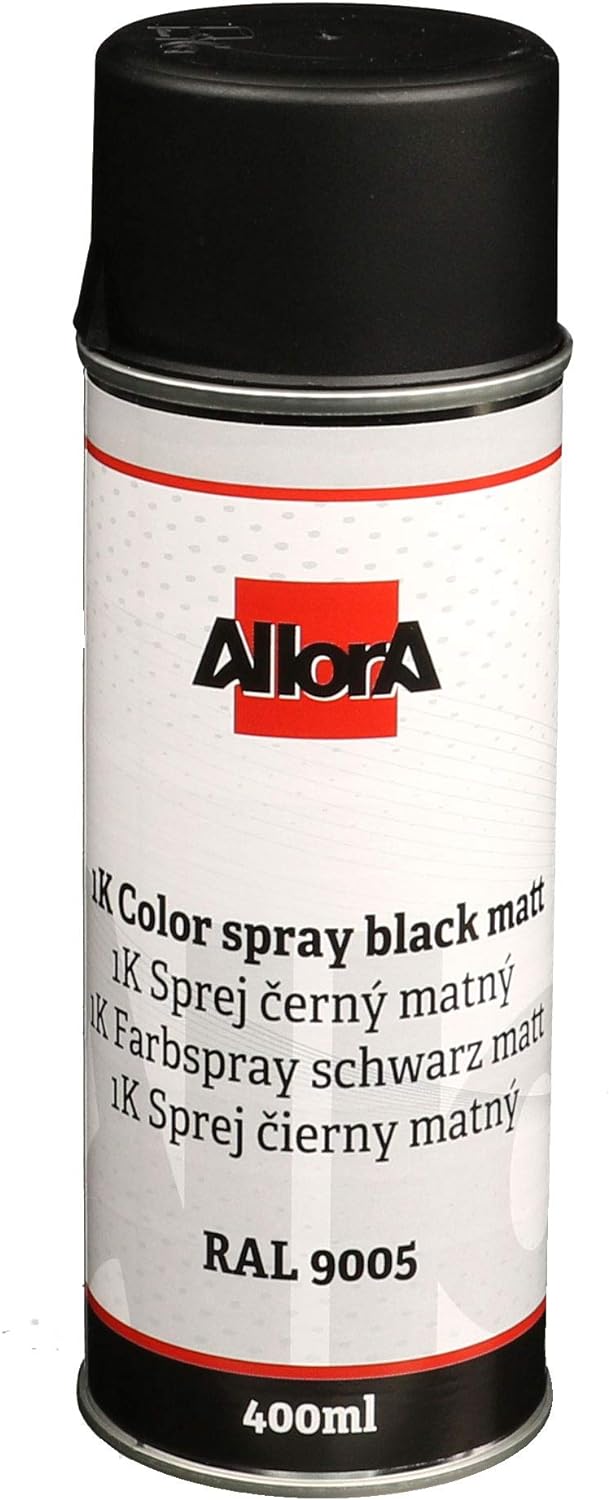 AllorA 6 x Profi 1K Spraydose Schwarz matt RAL 9005 Farbspray 400ml Tiefschwarz + Spraydosenhandgrif