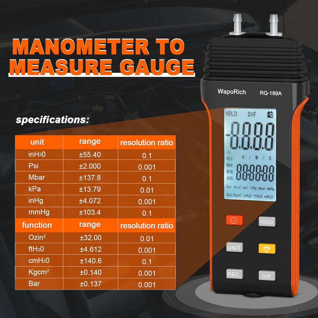 Manometer Gasdruckmessgerät, Differenzdruckmessgerät Digital Dual Port Luftdruckmessgerät für HVAC m