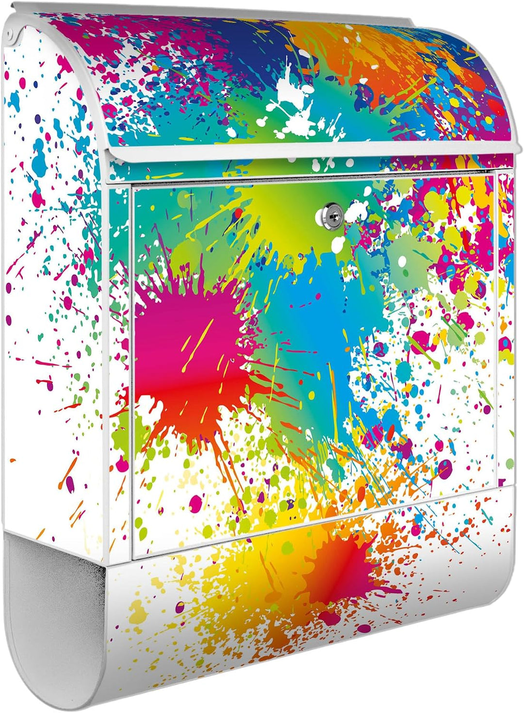 banjado® Design Briefkasten mit Motiv Farbspritzer 39x47x14cm &amp; 2 Schlüssel - Briefkasten Stahl weis
