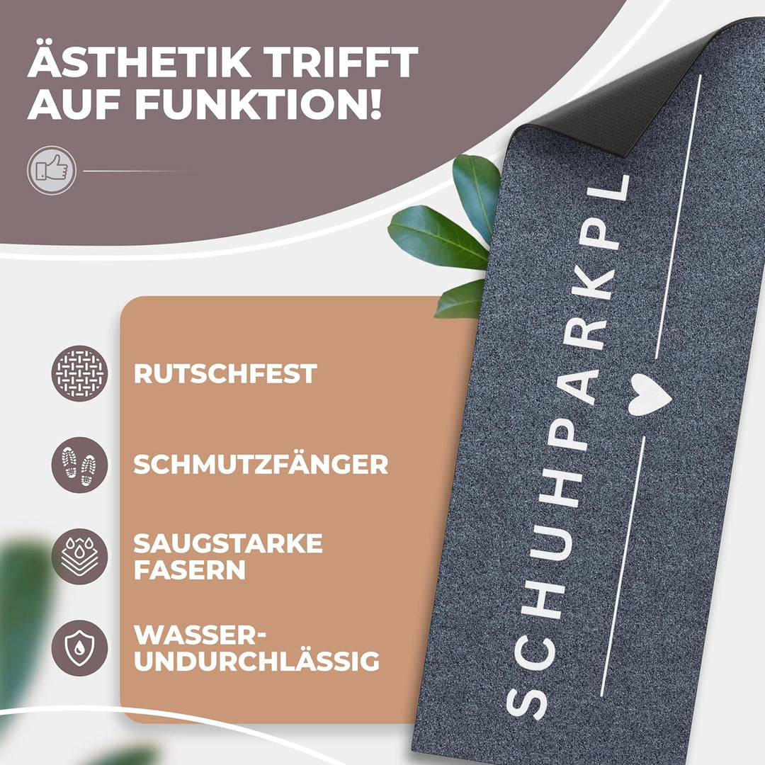 Schuhparkplatz Fussmatte 100x35cm Grau I Waschbare & rutschfeste Indoor-Schuhmatte & Abtropfmatte I