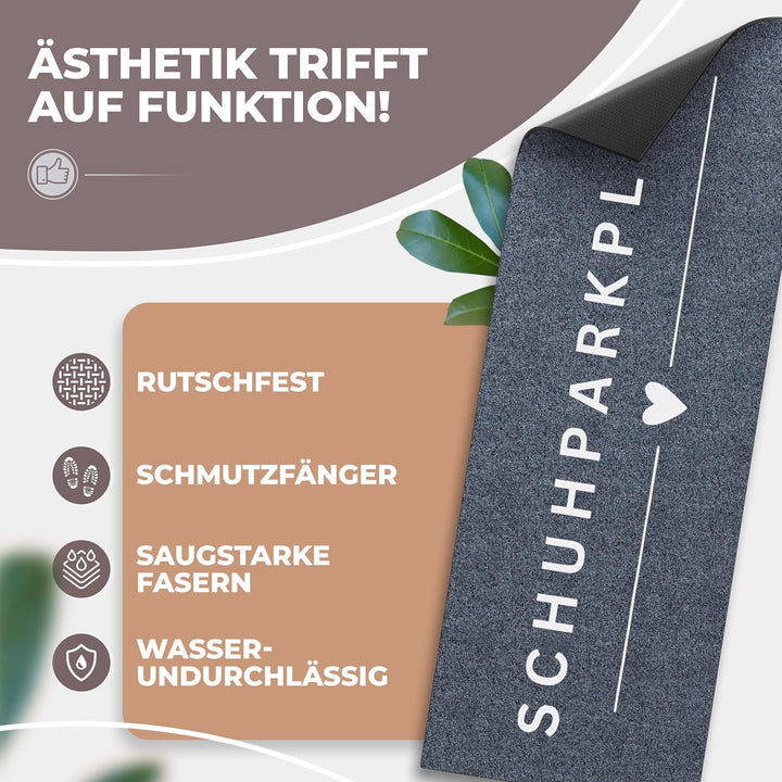 Schuhparkplatz Fussmatte 100x35cm Grau I Waschbare & rutschfeste Indoor-Schuhmatte & Abtropfmatte I