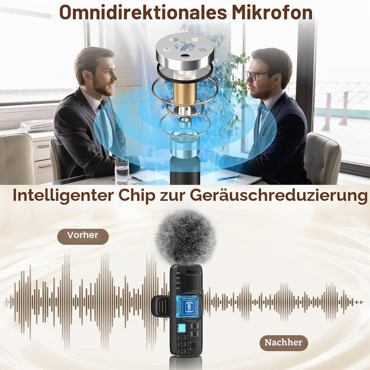 HMKCH Kabelloses Lavalier Mikrofon für iPhone/Android Telefon/Kamera/Computer/Laptop, Professionelle
