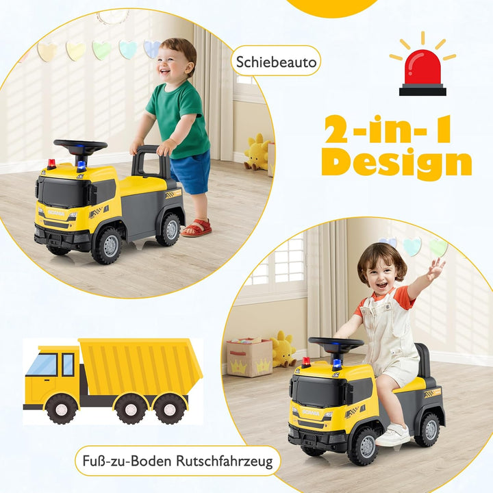 DREAMADE Rutschauto, 2 in 1 Rutscherfahrzeug mit Lenkrad, Lichtern, Blinkender Sirene, Hupe, Musik &