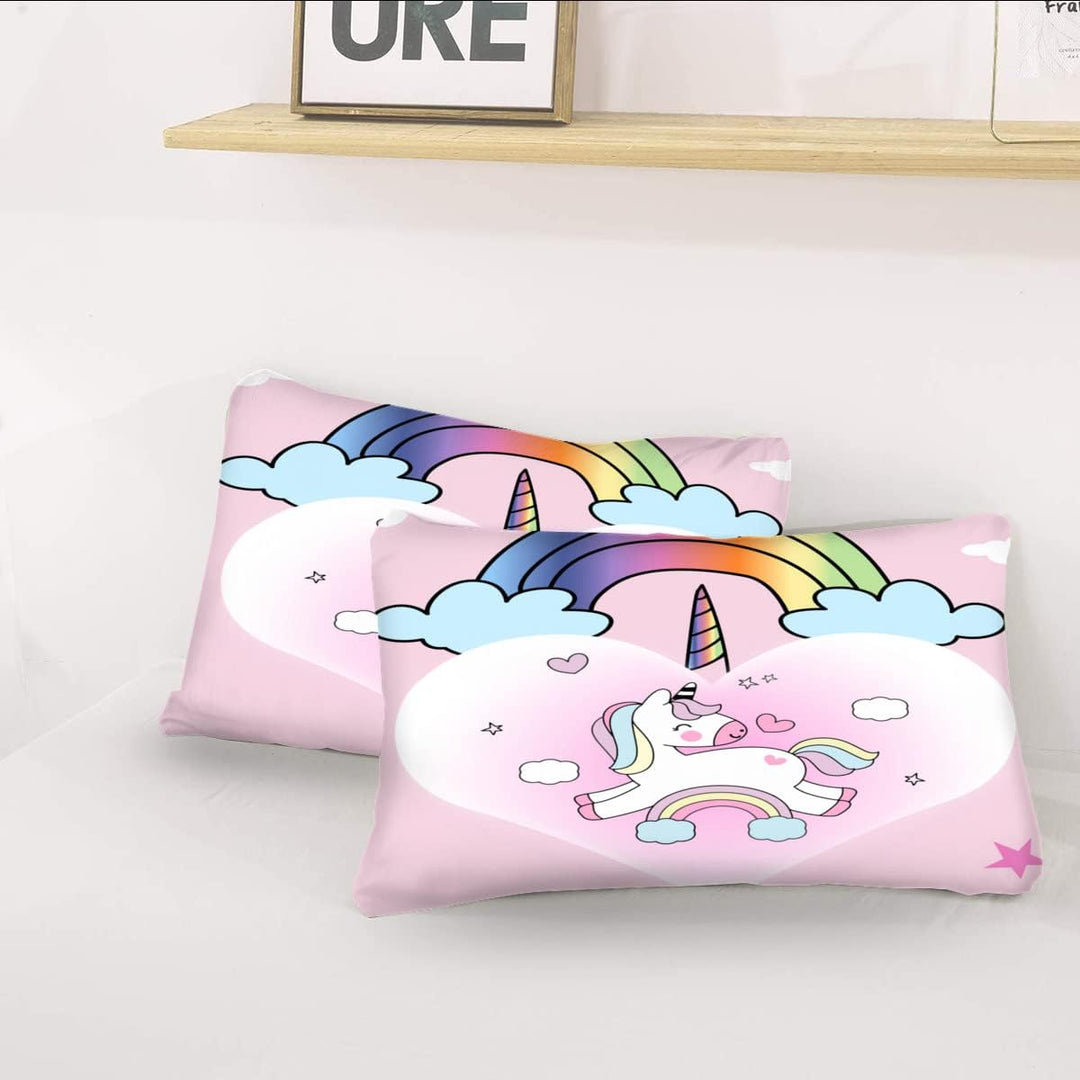 AOXHFNV Rosa Einhorn Bettbezug,Schöner Regenbogen weisse Wolke Einhorn Mädchen Kinder Bettwäsche 135