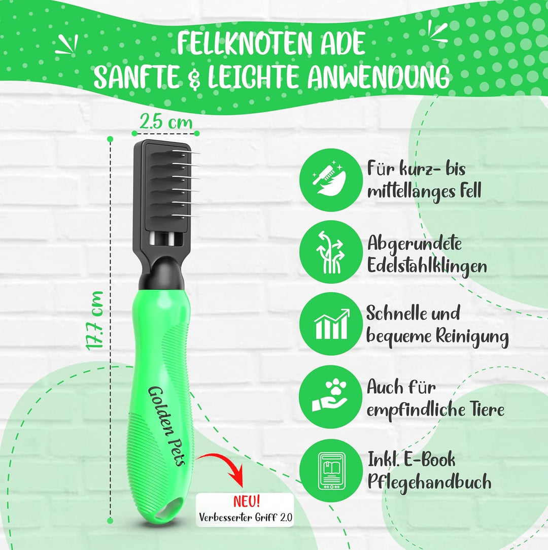 Golden Pets Entfilzungsmesser Entfernt Knoten und Verfilzungen kurz bis langhaar Fell geeignet Klein