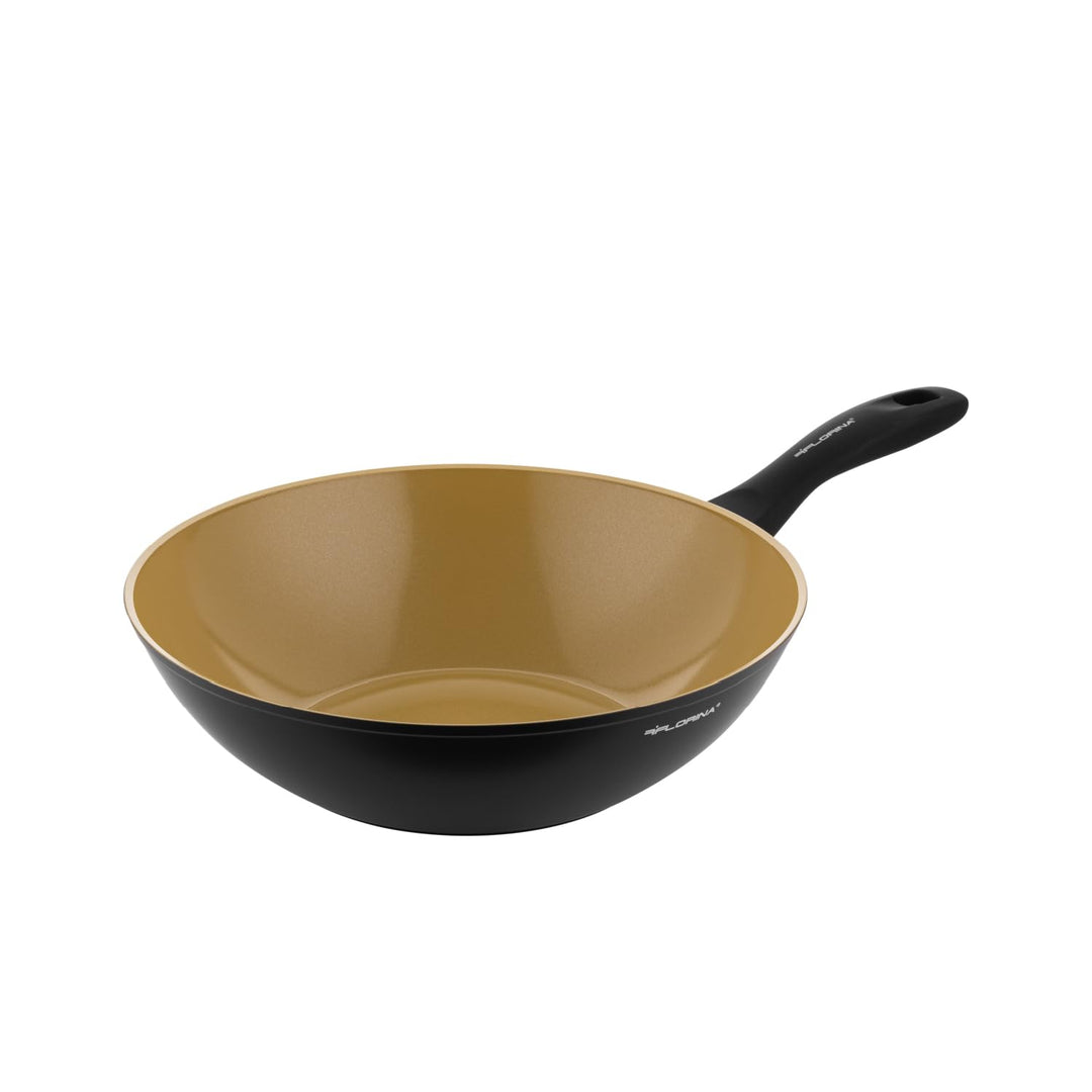 Florina AMVEGAN Aluminiumbratpfanne WOK 28 cm I Hohe Haltbarkeit I Olivenöl-Keramikbeschichtung I Ei
