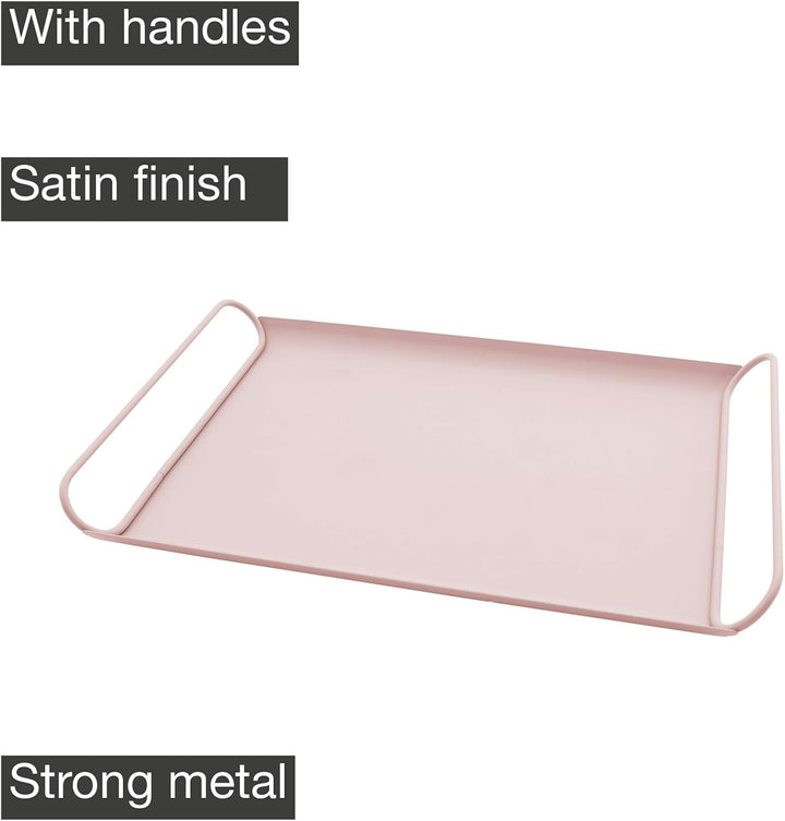 Point-Virgule Serviertablett aus Metall mit Handgriffe, Trendiger deko tablett für Küche, Puder rosa
