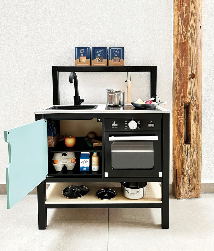 small Foot Kinderküche Industrial aus Holz, Spielküche mit Küchenzubehör, für Kinder ab 3 Jahren, 12