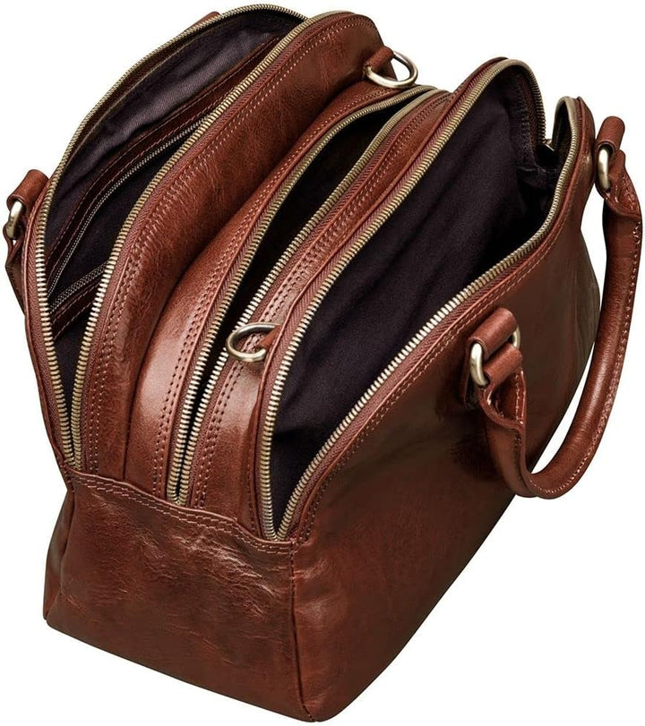 Maxwell Scott Hochwertige Damen Leder Bowling Bag Handtasche LilianaS in Cognac Braun, Cognac Braun