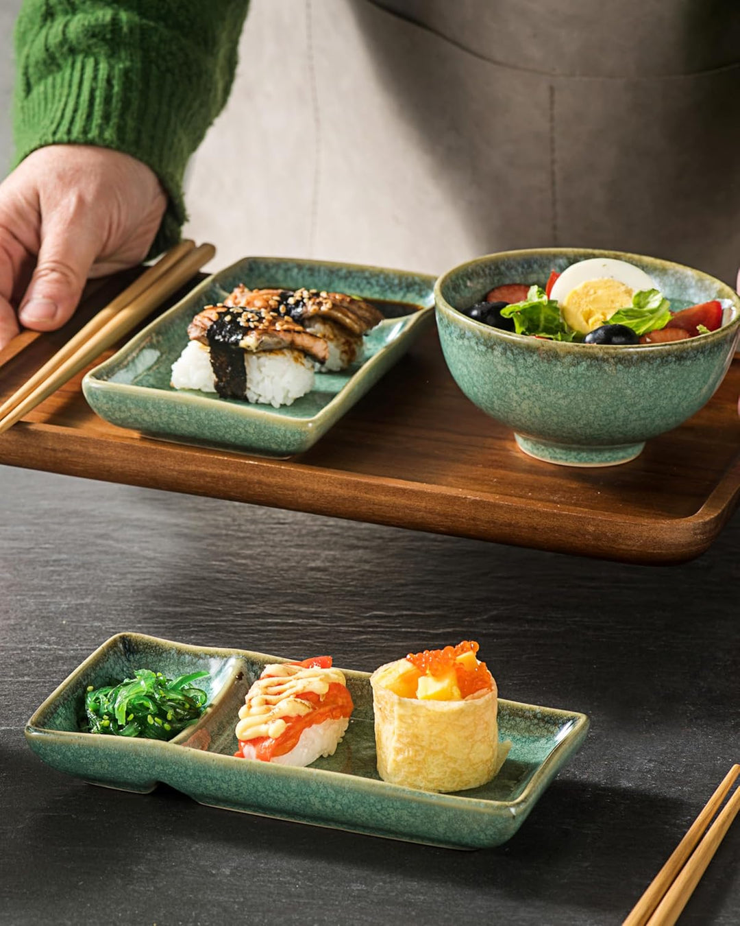 HENXFEN LEAD Sushi Geschirr Set, Sushi Set Japanischer Geschirr für Miso Suppe Maki Sushi Reis mit 2