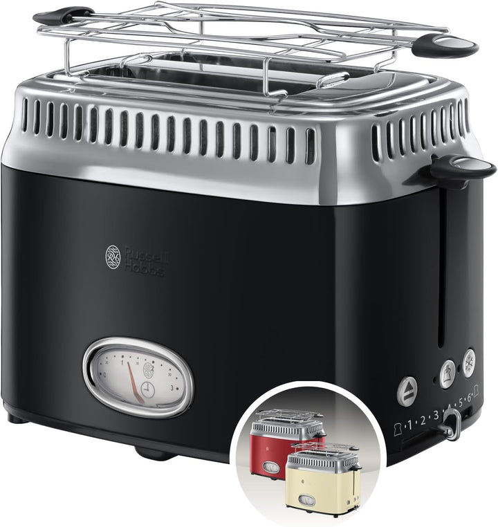 Russell Hobbs Toaster [für 2 Scheiben] Retro Edelstahl Schwarz (Countdown-Anzeige im Retrodesign, in