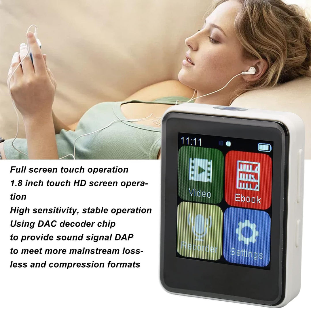 MP3-Player, MP4-Player mit Bluetooth 5.0, 1,8-Zoll-Voll-Touchscreen, Tragbarer Musik-Player mit Laut