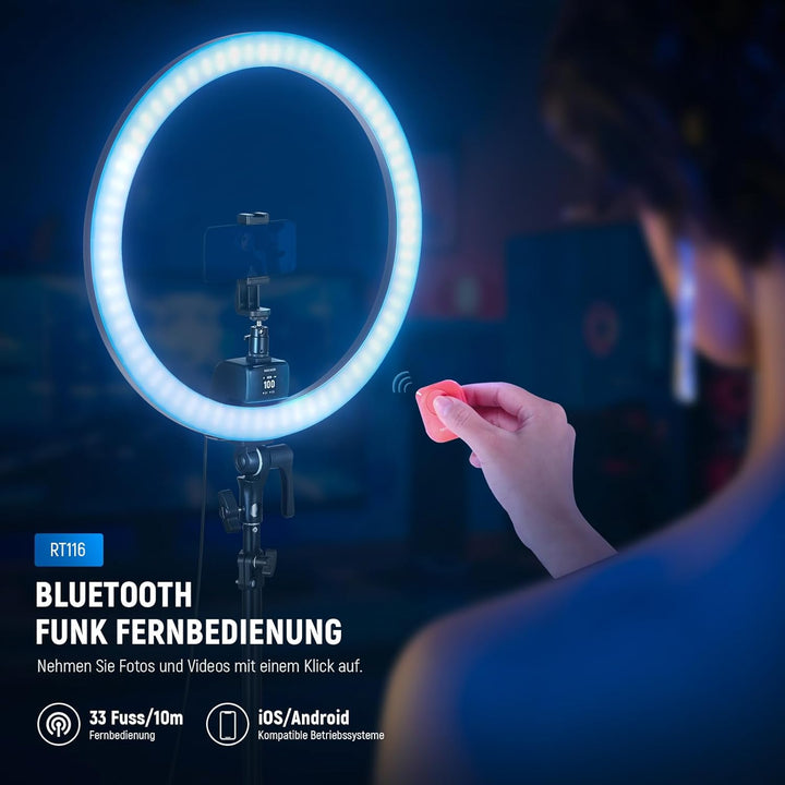 NEEWER SRP18C RGB LED Ringlicht Set ultraschlank App Steuerung mit umkehrbarem Licht Ständer, Telefo