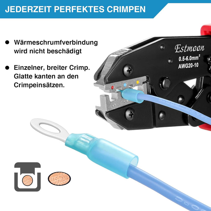 Crimpzange für Schrumpfverbinder, Estmoon Crimpzange Kabelschuhe Kabelschuhzange, Crimpzangen geeign