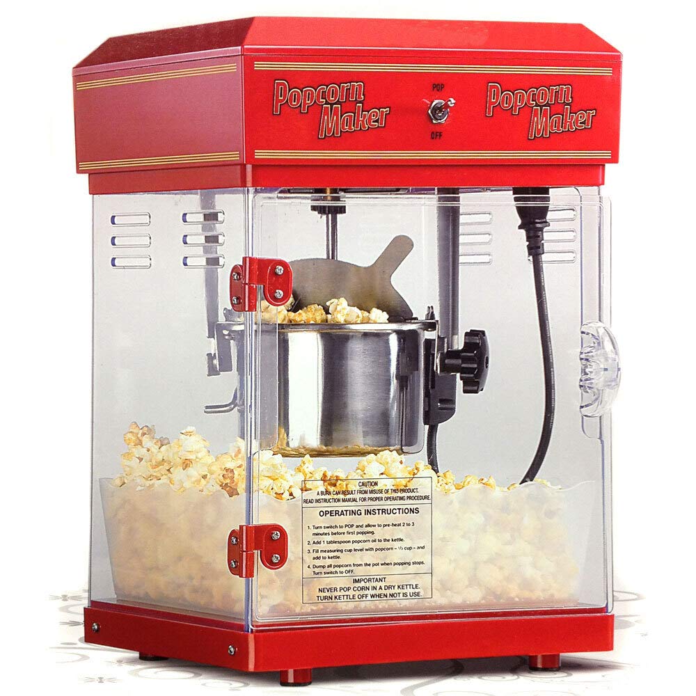 Monsterzeug Popcornmaschine in Retro Design, Profi Popcorn-automat mit Innenbeleuchtung, Popcornmake