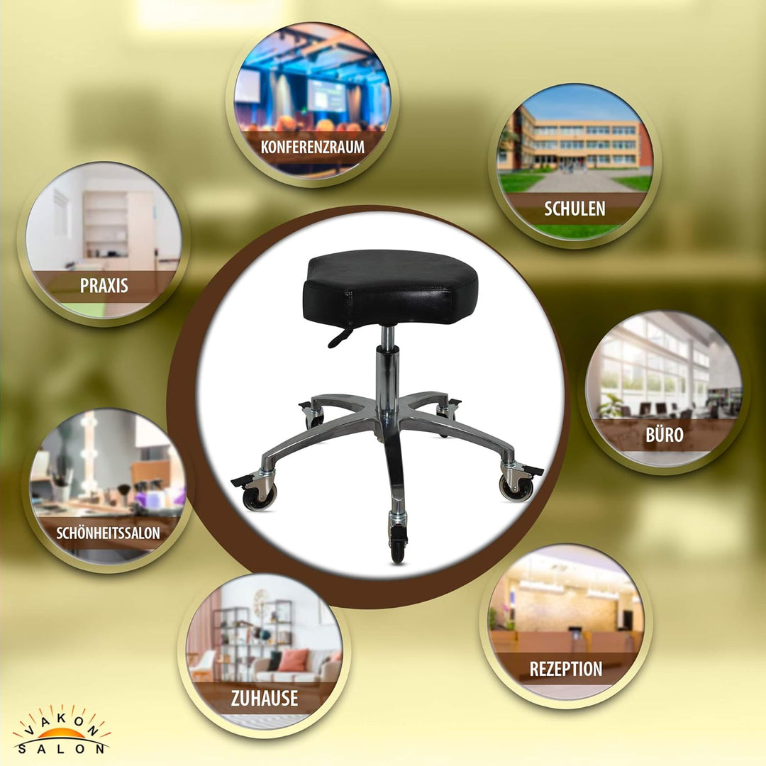 VAKON SALON - Ergonomischer Rollhocker - Premium Rollen mit Bremse - Höhenverstellbarer von 50-65 cm