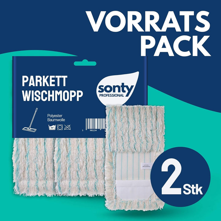 Sonty Profi Wischmopp Baumwolle geöltes Parkett 40 cm – 2 Stück Parkettmopp für Holzböden in Haushal