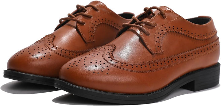 PPXID Jungen Schnürhalbschuhe Schule Oxfords Uniform Hochzeit Anzugschuhe 27 EU Braun B, 27 EU Braun
