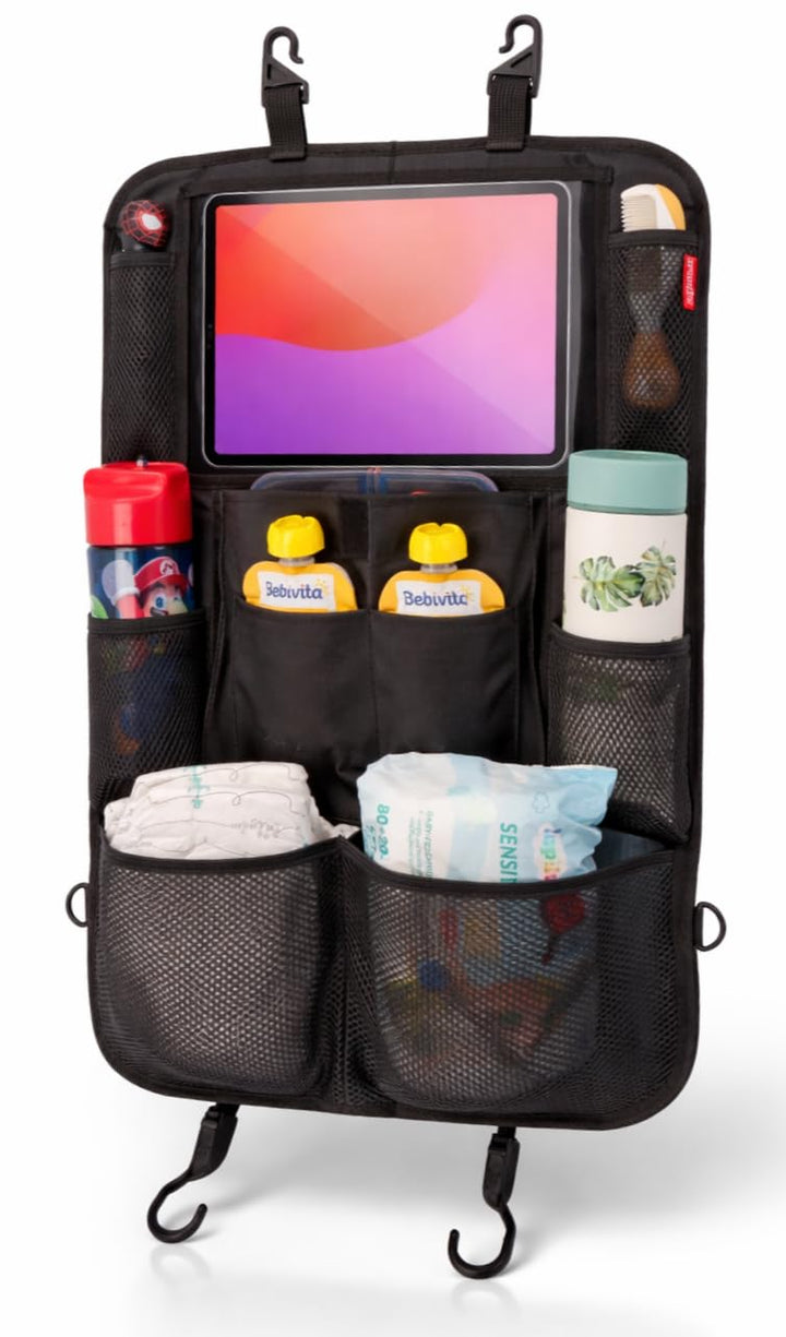 HerzensKind Rückenlehnenschutz und Organizer. Auto Organizer mit extra grossem 13" Tabletfach und 9