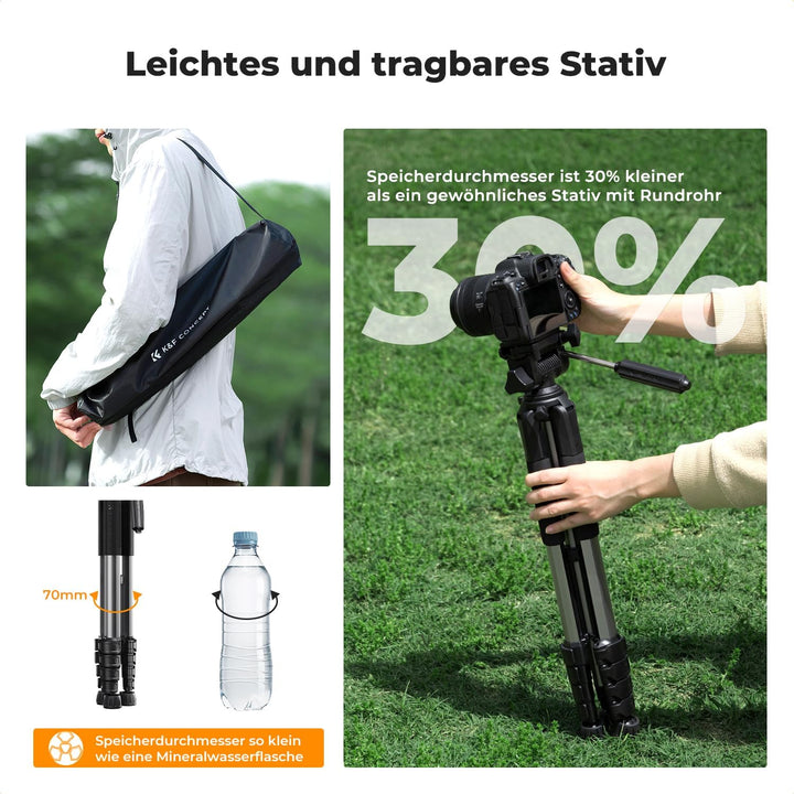 K&F CONCEPT Kamerastativ S255A3+BV01,Leichtes Stativ mit Tasche,190cm Handystativ,Tripod für Canon N