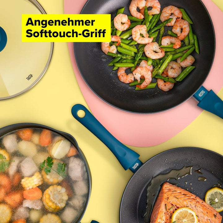 Tasty Antihaft-Wokpfanne mit Öldosiersystem 28x8cm – Gepresstes Aluminium, Soft-Touch-Griff, Indukti