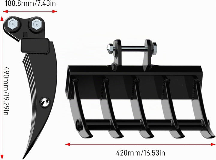 Breiter Minibagger Rechen – Passend für 800-1800 kg Minibagger, Minibagger Anbaugeräte & Zubehör mit