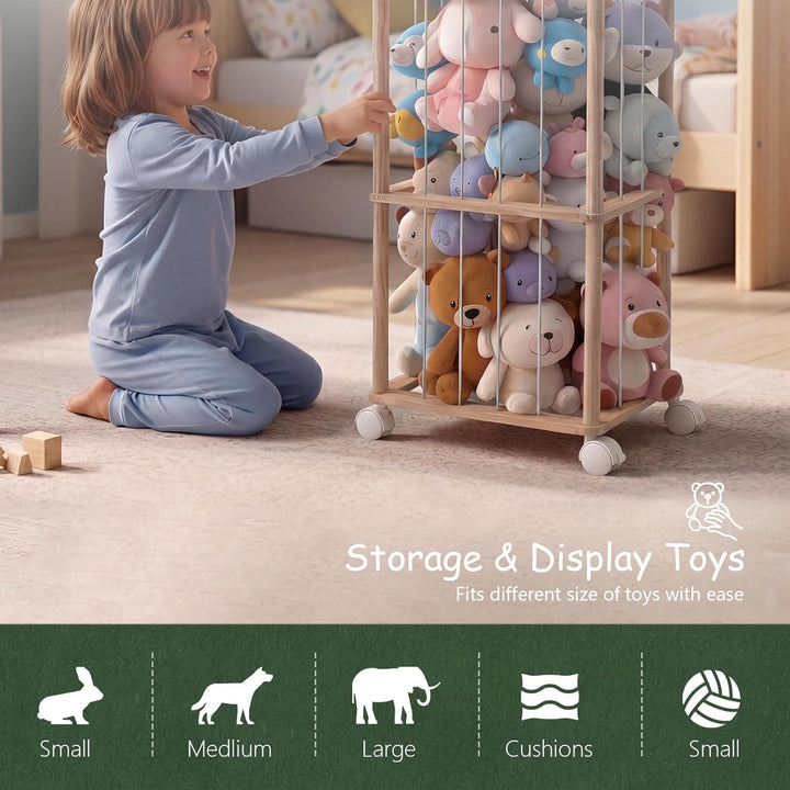 360° Drehbar Kuscheltier Aufbewahrung - Robuste Stofftier Aufbewahrung - Holz Kuscheltier Organizer