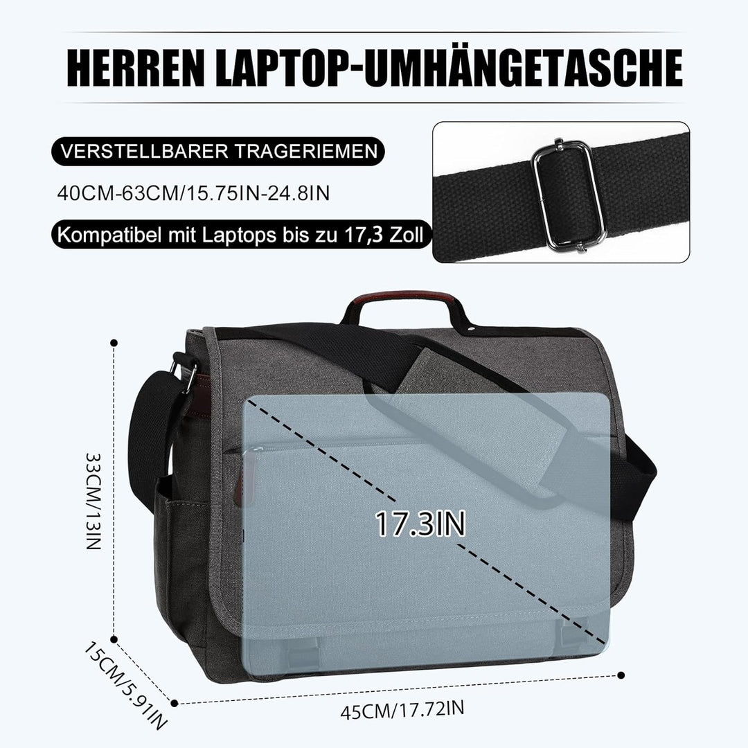 Eshow Umhängetasche Herren Wasserabweisend, Laptoptasche 17,3 Zoll aus Echtleder und Canvas, Messeng