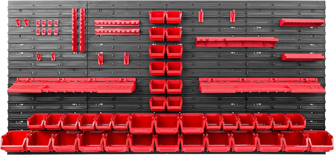 Lagersystem Werkstattregal | 156 x 78 cm | 40 stck. Box | Wandregal mit Werkzeughalterungen und Stap