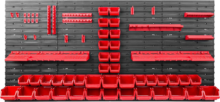 Lagersystem Werkstattregal | 156 x 78 cm | 40 stck. Box | Wandregal mit Werkzeughalterungen und Stap