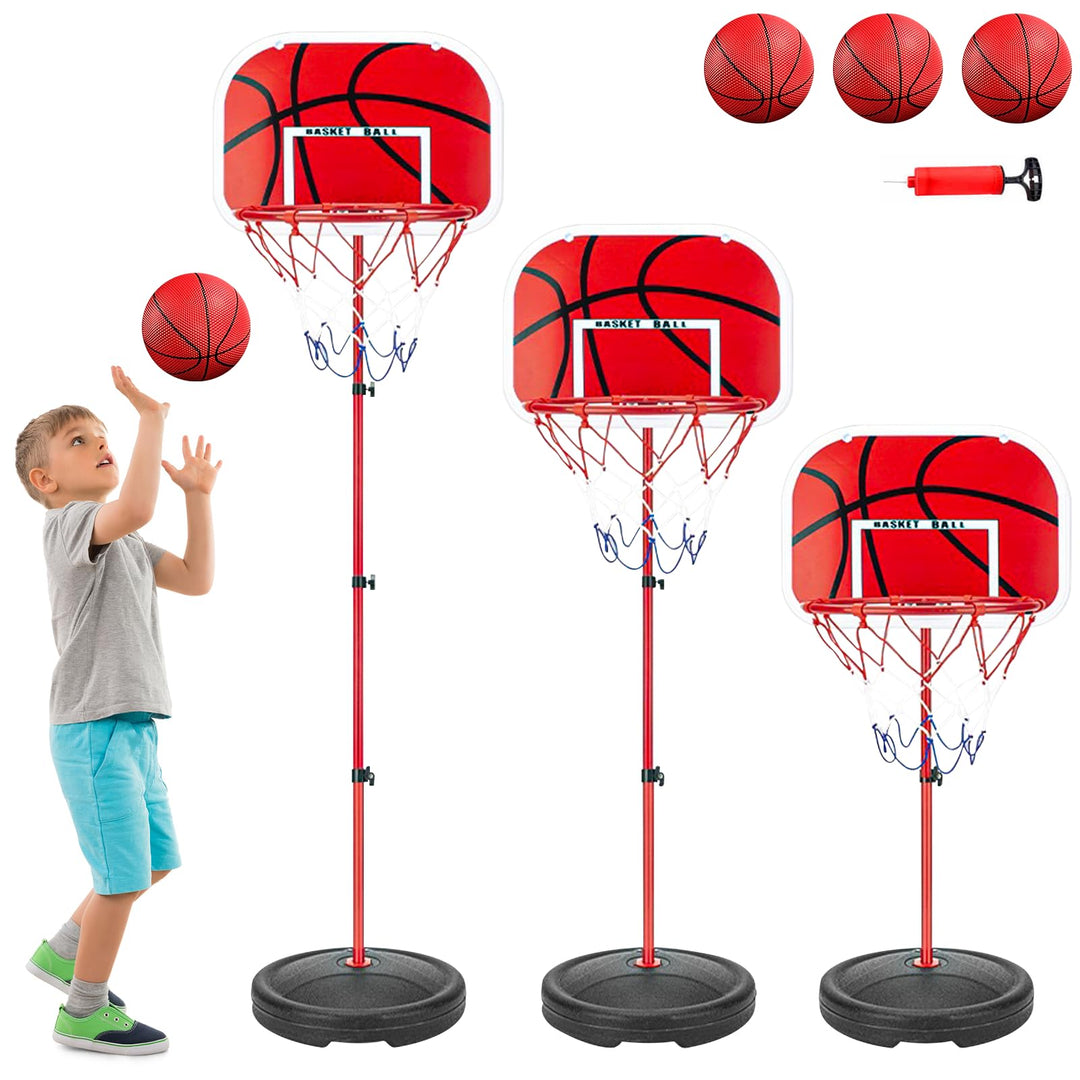 Basketballkorb Outdoor für Kinder,Inkl.2X Netze,3X Basketball,Pumpe &amp; Installationstools,50–150cm Hö