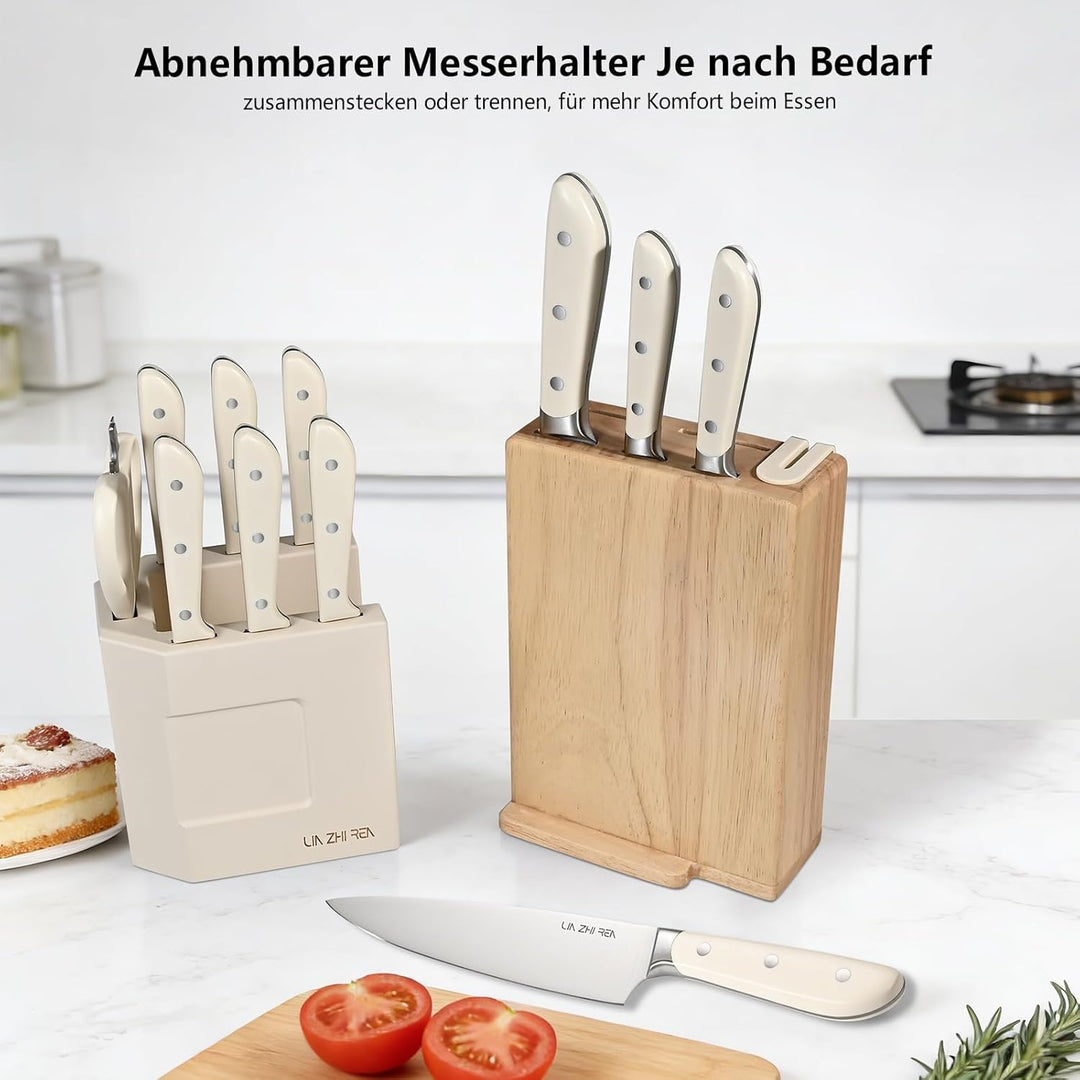 Messerblock Set, 14-teilig, Küchenmesser zum Schneiden, Hacken, Würfeln & Schälen, Weiss 14 Stück We