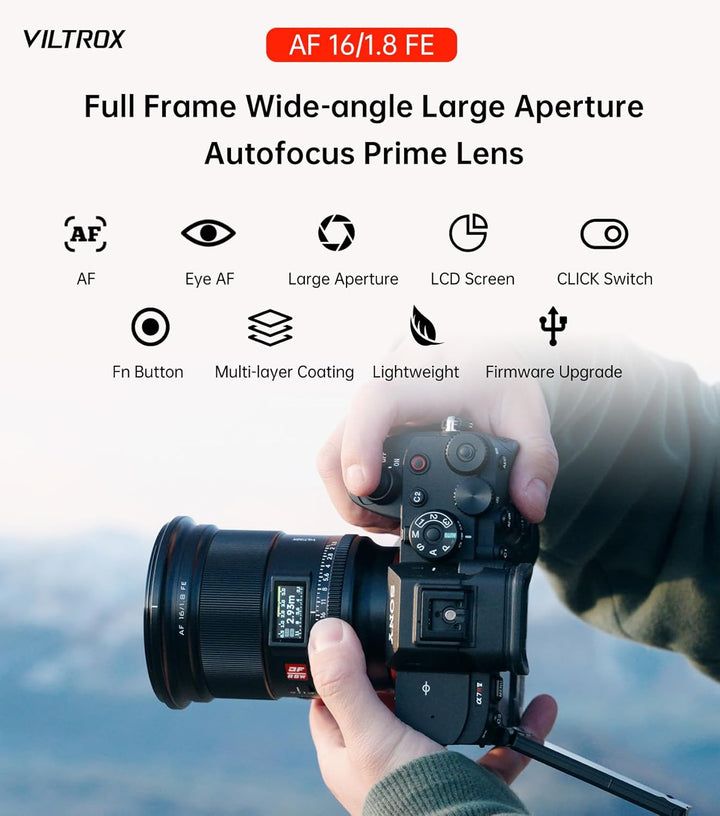 VILTROX AF 16mm F1.8 FE Objektiv für Sony E Mount, grosse Blende F/1.8 Vollformat-Weitwinkelobjektiv