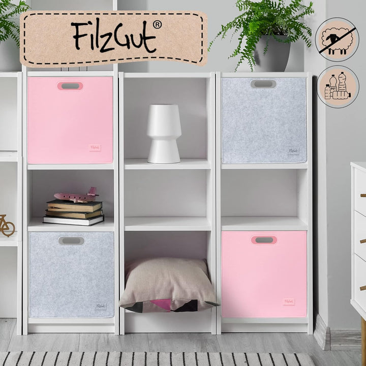kallax box, Aufbewahrungsbox 33x33x33, Grau/Rosa Filzbox, 2er Filzkörbe Set, Regalkorb Korb Box,100%