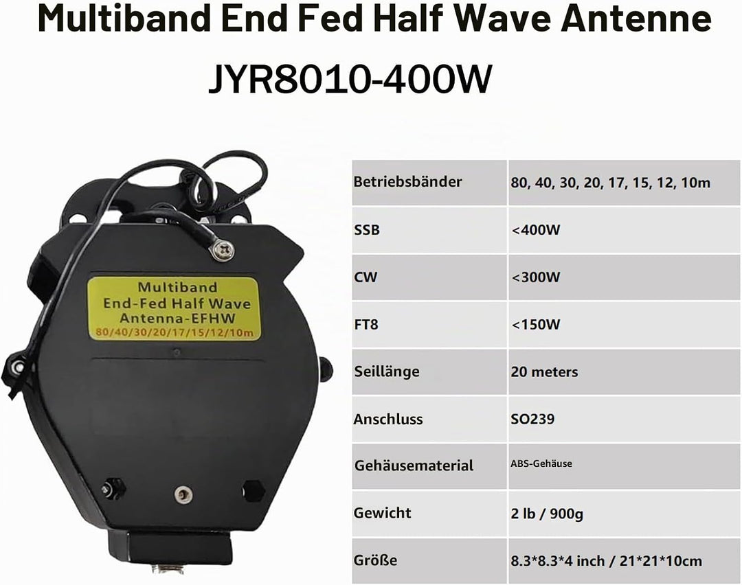 JYR8010-400W End Fed Half Wave Antenne, 400W Kurzwellenradioantenne für Amateurradio, 8 Bänder 10m 1