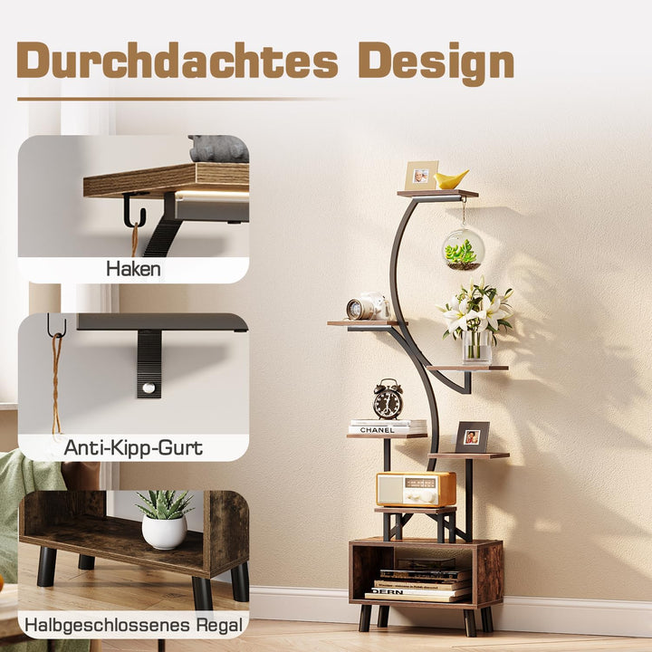 ShineMuse Pflanzenständer mit Wachstumslicht 160cm,Holz und Metall Blumenständer mit LED Wachstumsli