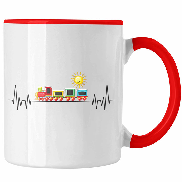Trendation - Zug Züge Herzschlag Tasse Geschenk für Eisenbahner Zugführer Hobby Geschenkidee (Rot),