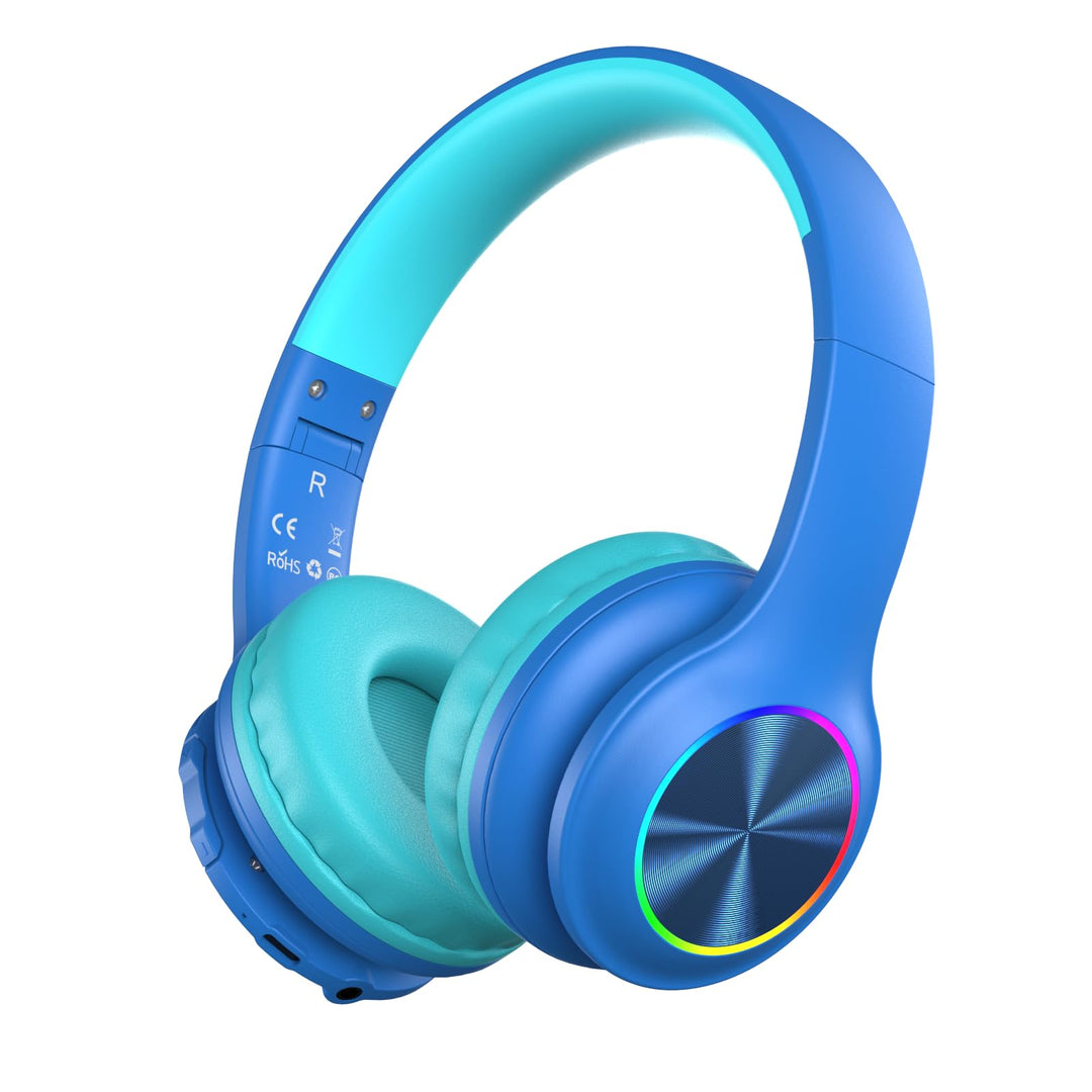 Candy Bila Bluetooth Kinder Kopfhörer Over-Ear, Kabellos mit LED-Leuchten, HD-Mikrofon, 85/94dB Laut