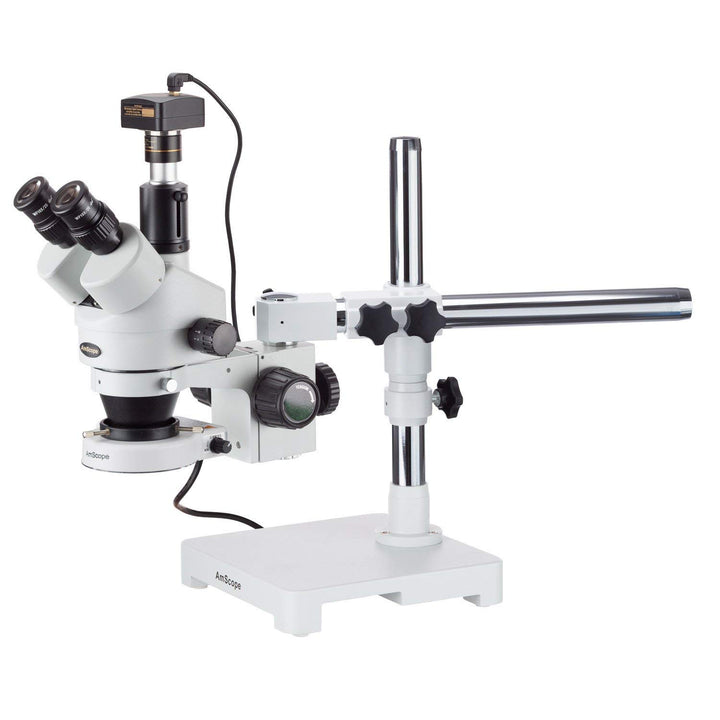 AmScope SM-3TZ-80S-3M Trinokulares 80-LED-Boom-Ständer-Stereomikroskop mit 3MP-Kamera, 3.5X-90X, Wei