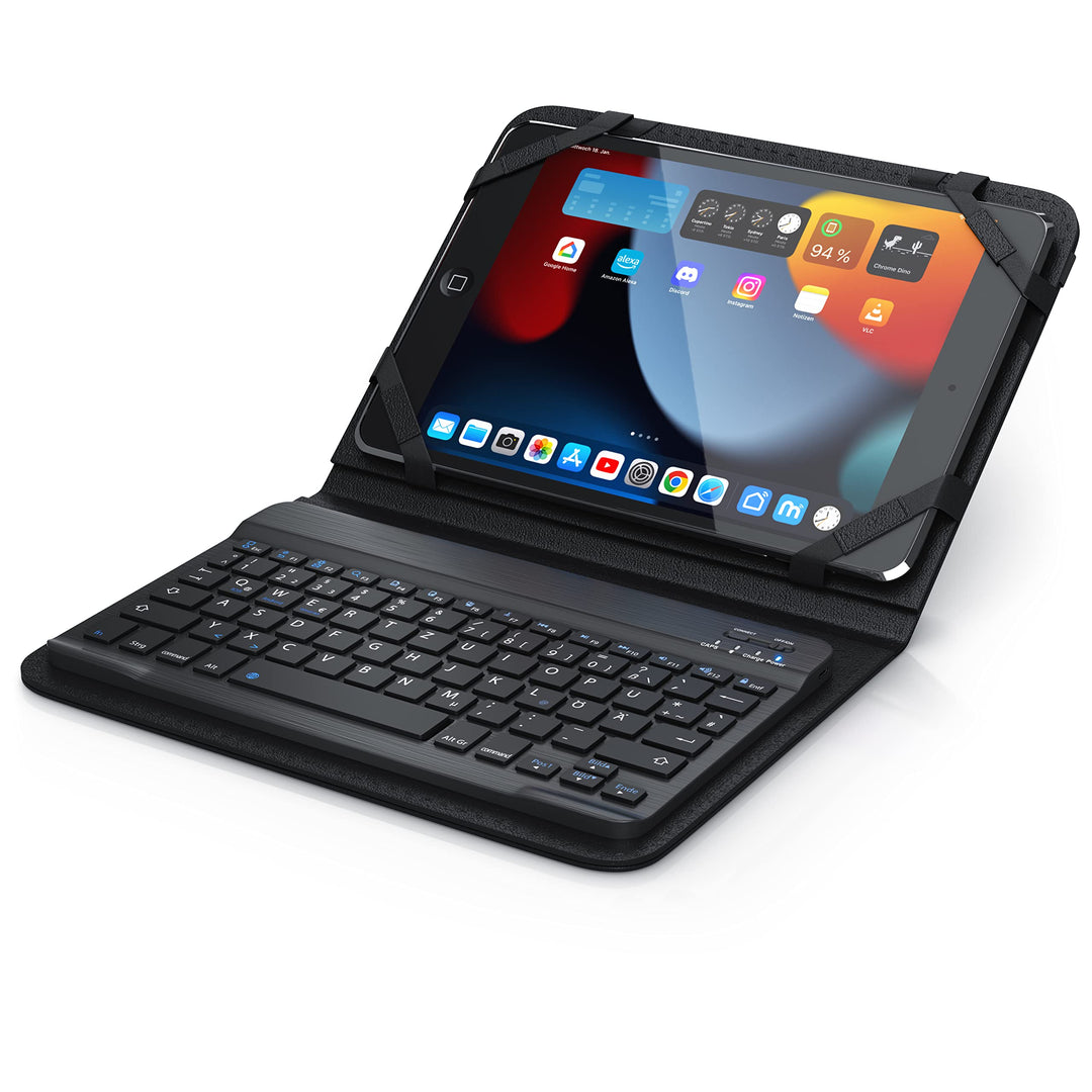CSL - Bluetooth Slim Tastatur für Tablets 9-10 Zoll - für Apple iPad 2 3 4 UVM. inkl. Kunstledercase